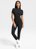 Backless Zip Yoga Jumpsuit -Black