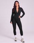 Sculpted Compression Zip-Up Jumpsuit - Black