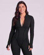 Sculpted Compression Zip-Up Jumpsuit - Black