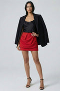 High-Waisted Ruched Mini Skirt – Asymmetrical Draped Design