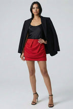 High-Waisted Ruched Mini Skirt – Asymmetrical Draped Design