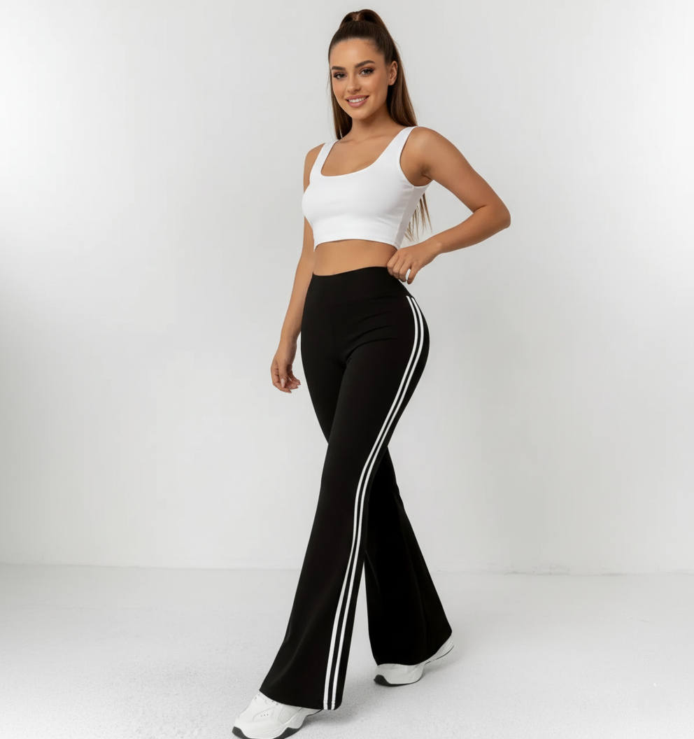 High-Waist Flared Pants – Sporty Side Stripe Streetwear