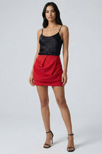 High-Waisted Ruched Mini Skirt – Asymmetrical Draped Design