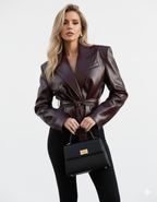 Belted Cropped PU leather Jacket