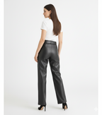 Wide-Leg Leather Pants -Black