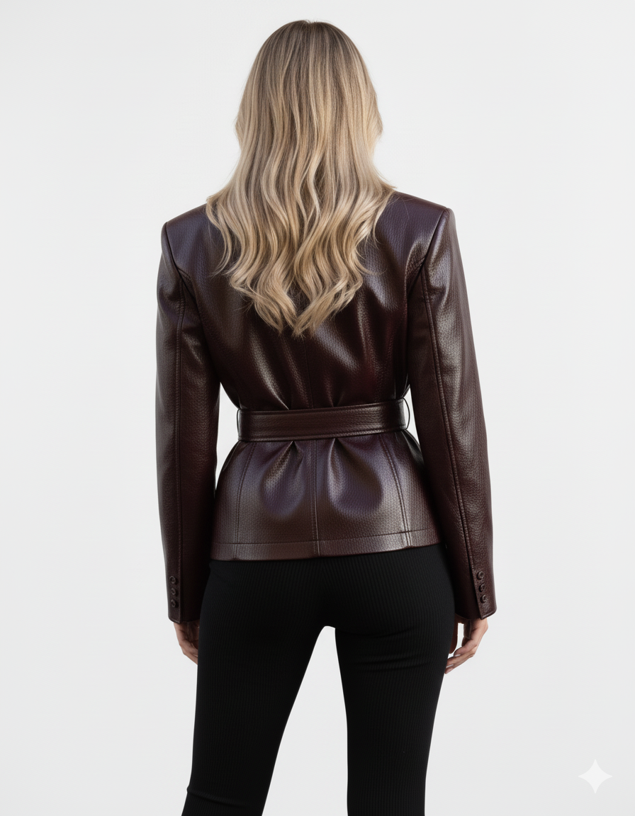Belted Cropped PU leather Jacket