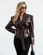 Belted Cropped PU leather Jacket