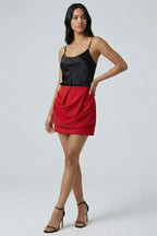 High-Waisted Ruched Mini Skirt – Asymmetrical Draped Design