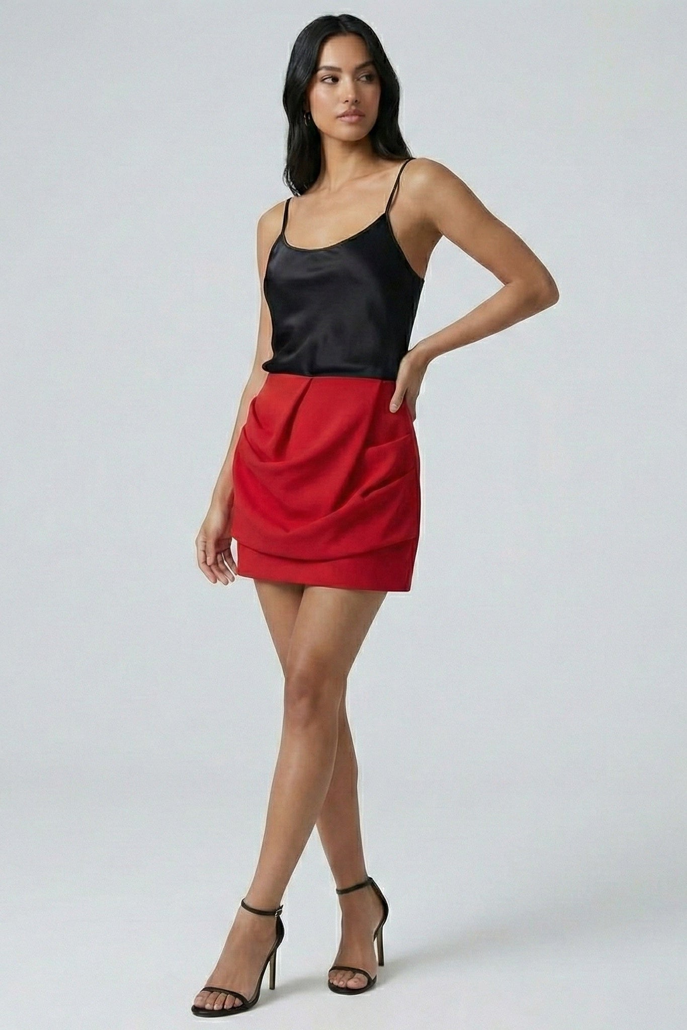 High-Waisted Ruched Mini Skirt – Asymmetrical Draped Design