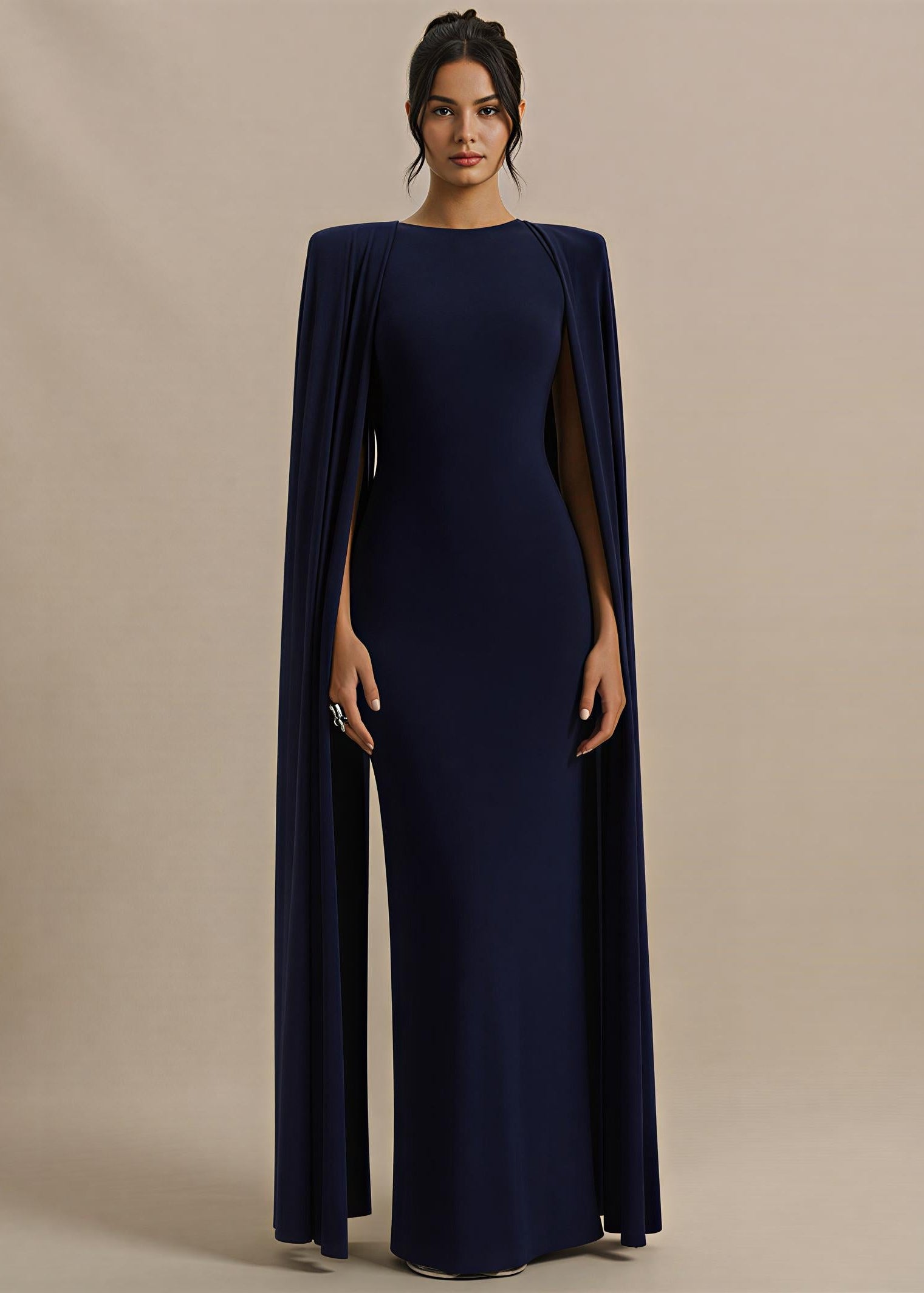 Elegant Cape Sleeve Bodycon Maxi Dress