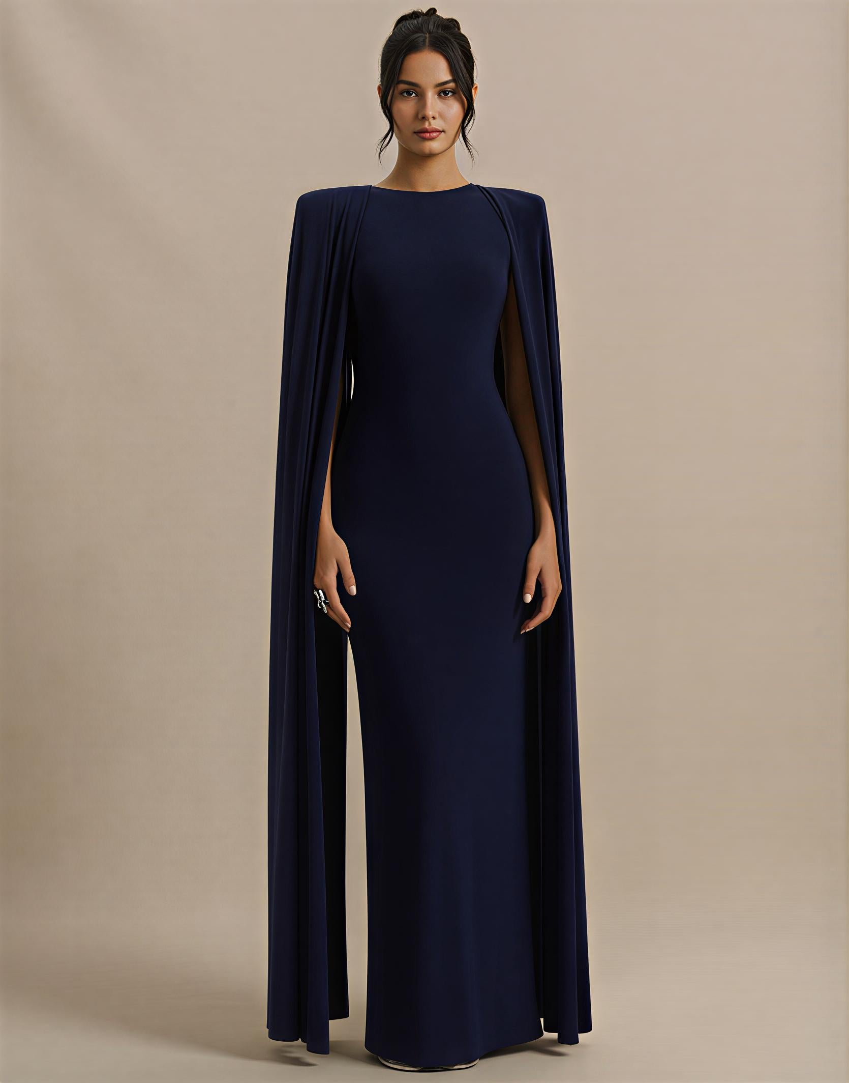 Elegant Cape Sleeve Bodycon Maxi Dress