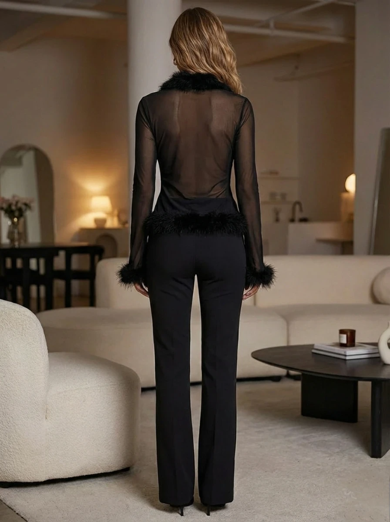 Sheer Fluff-Patch Cropped Cardigan