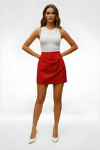 High-Waisted Ruched Mini Skirt – Asymmetrical Draped Design