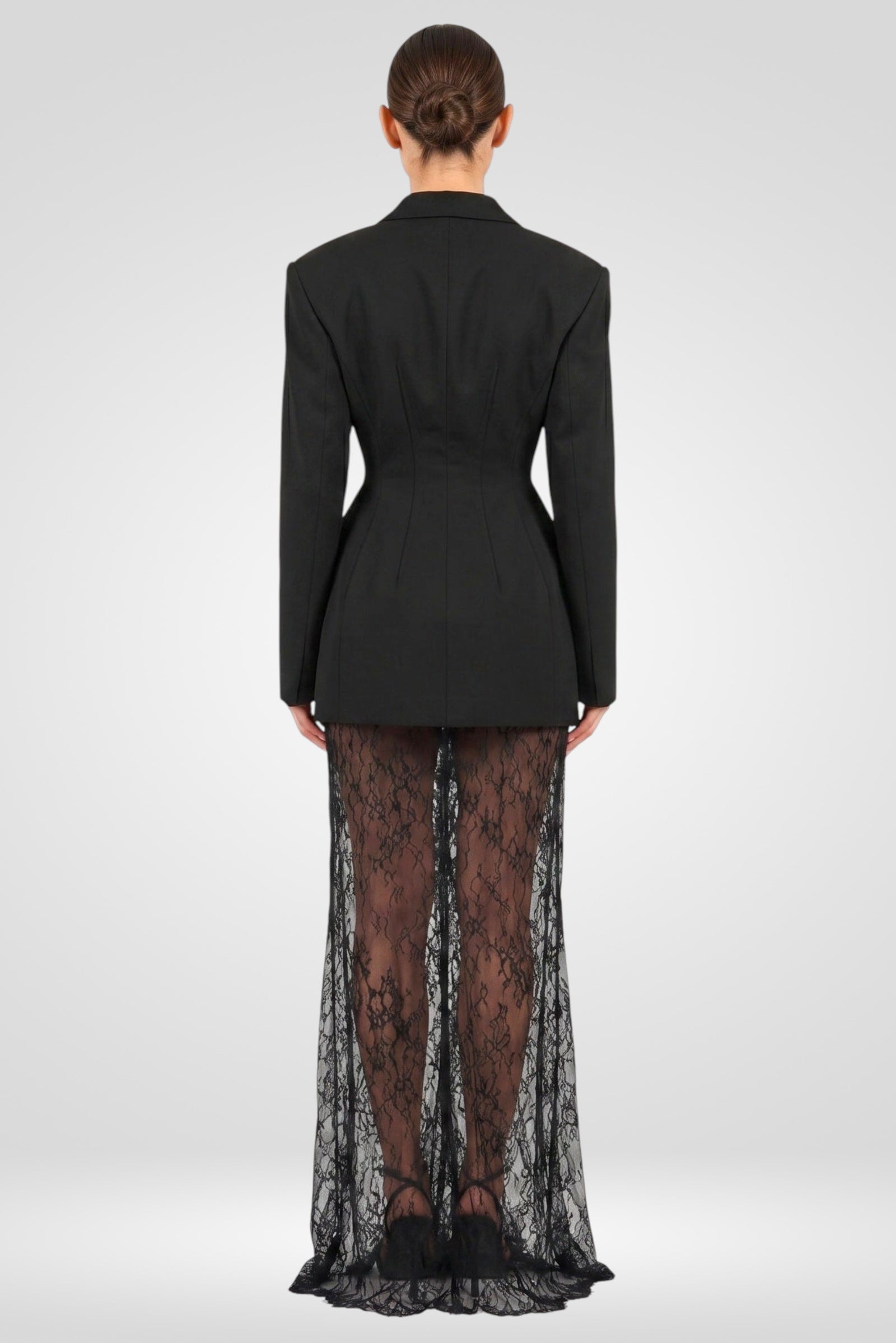 Double-Breasted Blazer & Sheer Skirt Set