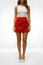 High-Waisted Ruched Mini Skirt – Asymmetrical Draped Design