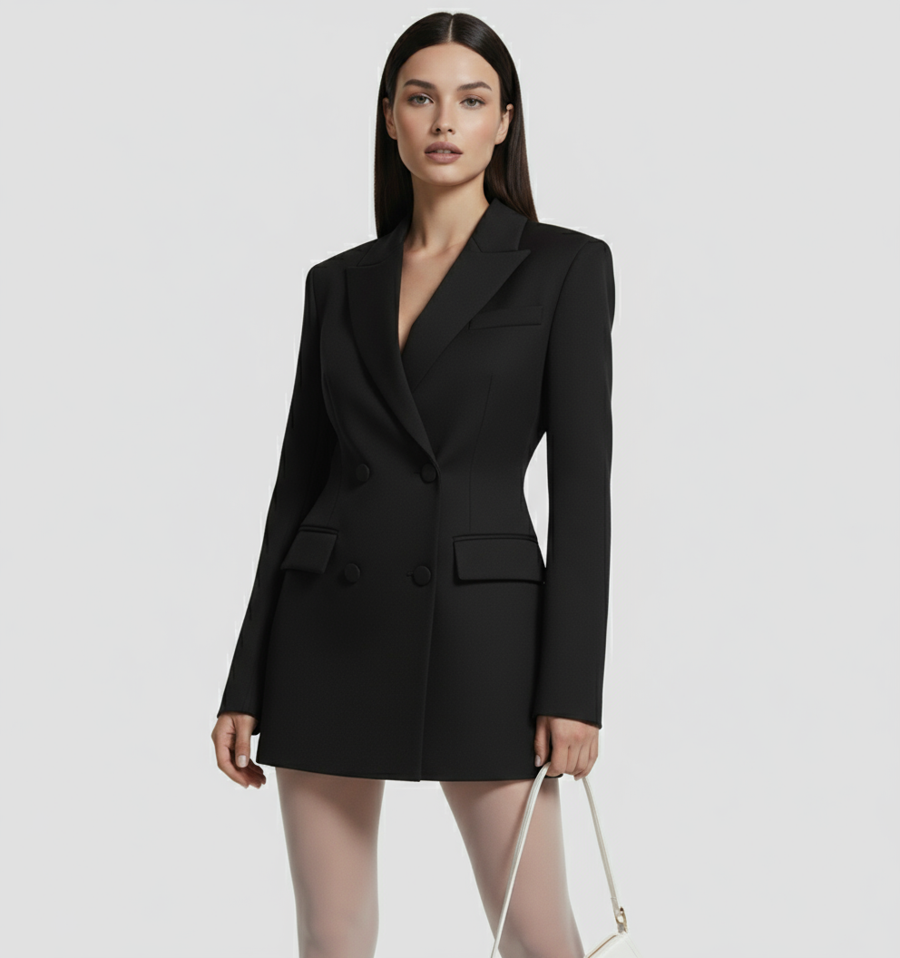 Deep V-Neck Double-Breasted Mini Blazer Dress