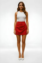 High-Waisted Ruched Mini Skirt – Asymmetrical Draped Design