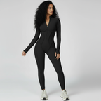 Sculpted Compression Zip-Up Jumpsuit -Black