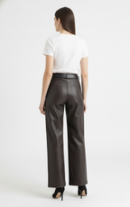 Wide-Leg Leather Pants -Brown