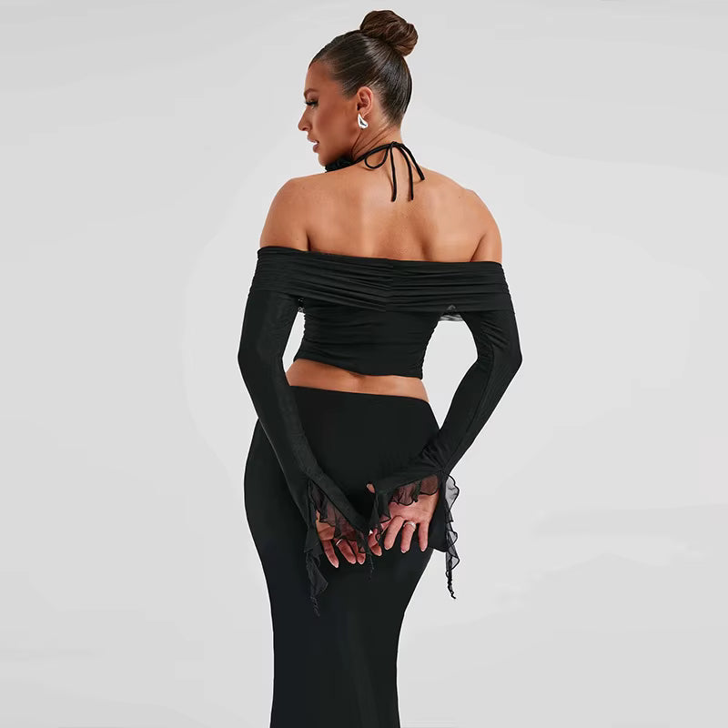 Deema Two Piece Set Top & Maxi Skirt - Black
