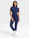 Backless Zip Yoga Jumpsuit -Navy