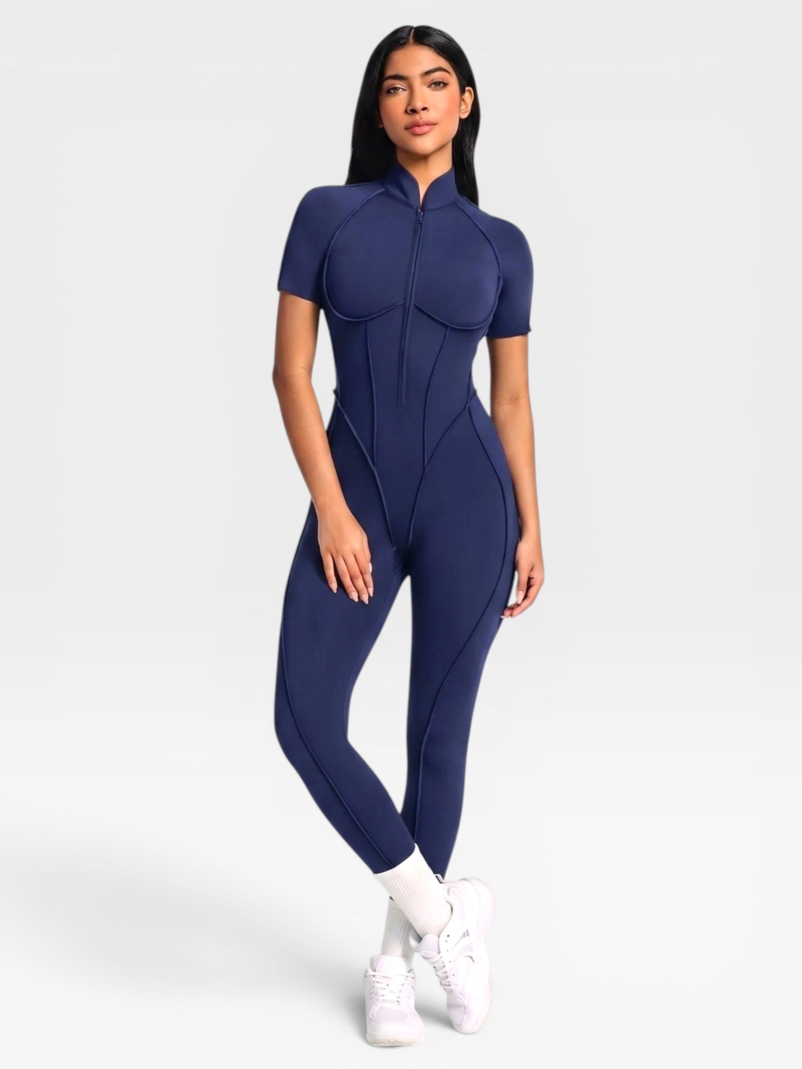 Backless Zip Yoga Jumpsuit -Navy
