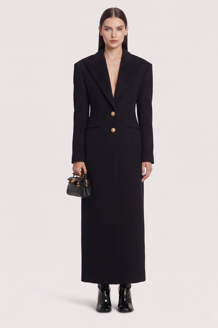 Victoria Structured Gold-Button Maxi Coat
