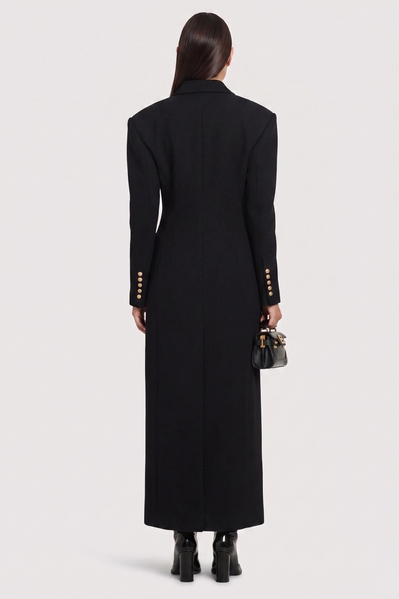 Victoria Structured Gold-Button Maxi Coat