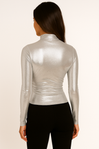 Glitter Turtleneck Crop – Shiny Long Sleeve Club Top