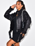 Veste de motard en cuir synthétique – Coupe ceinturée avec doublure en peau lainée