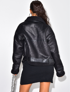 Veste de motard en cuir synthétique – Coupe ceinturée avec doublure en peau lainée