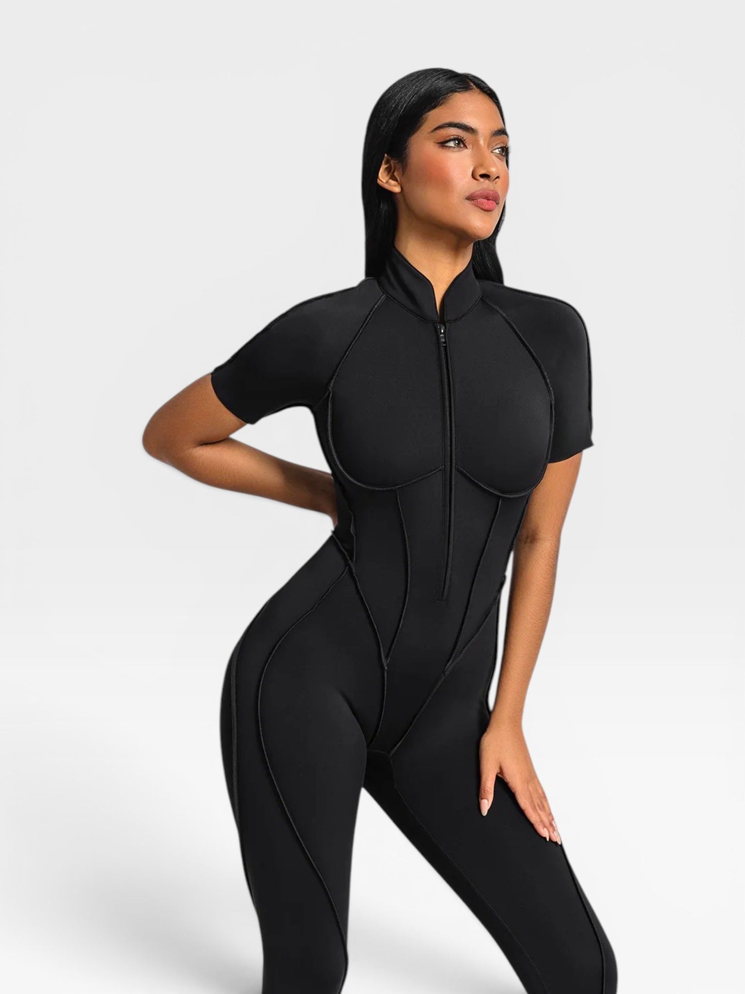 Backless Zip Yoga Jumpsuit -Black
