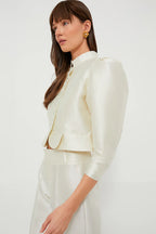 Strukturierte Satin-Schößchenbluse – Weiß