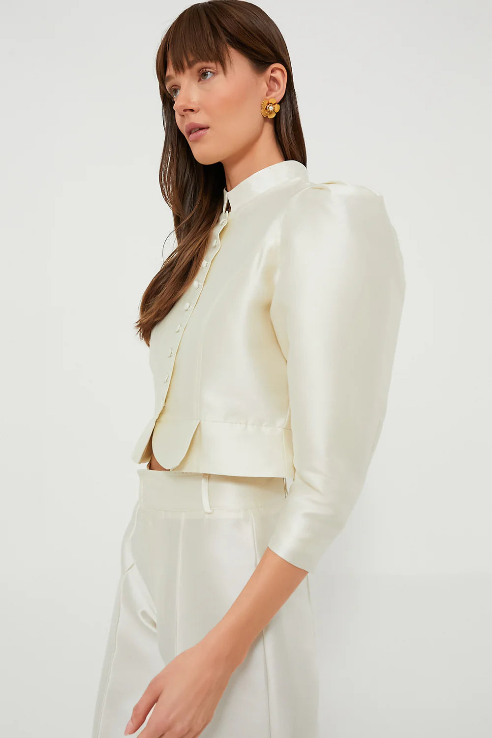 Strukturierte Satin-Schößchenbluse – Weiß