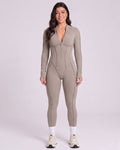 Geformter Kompressions-Jumpsuit mit Reißverschluss – Beige
