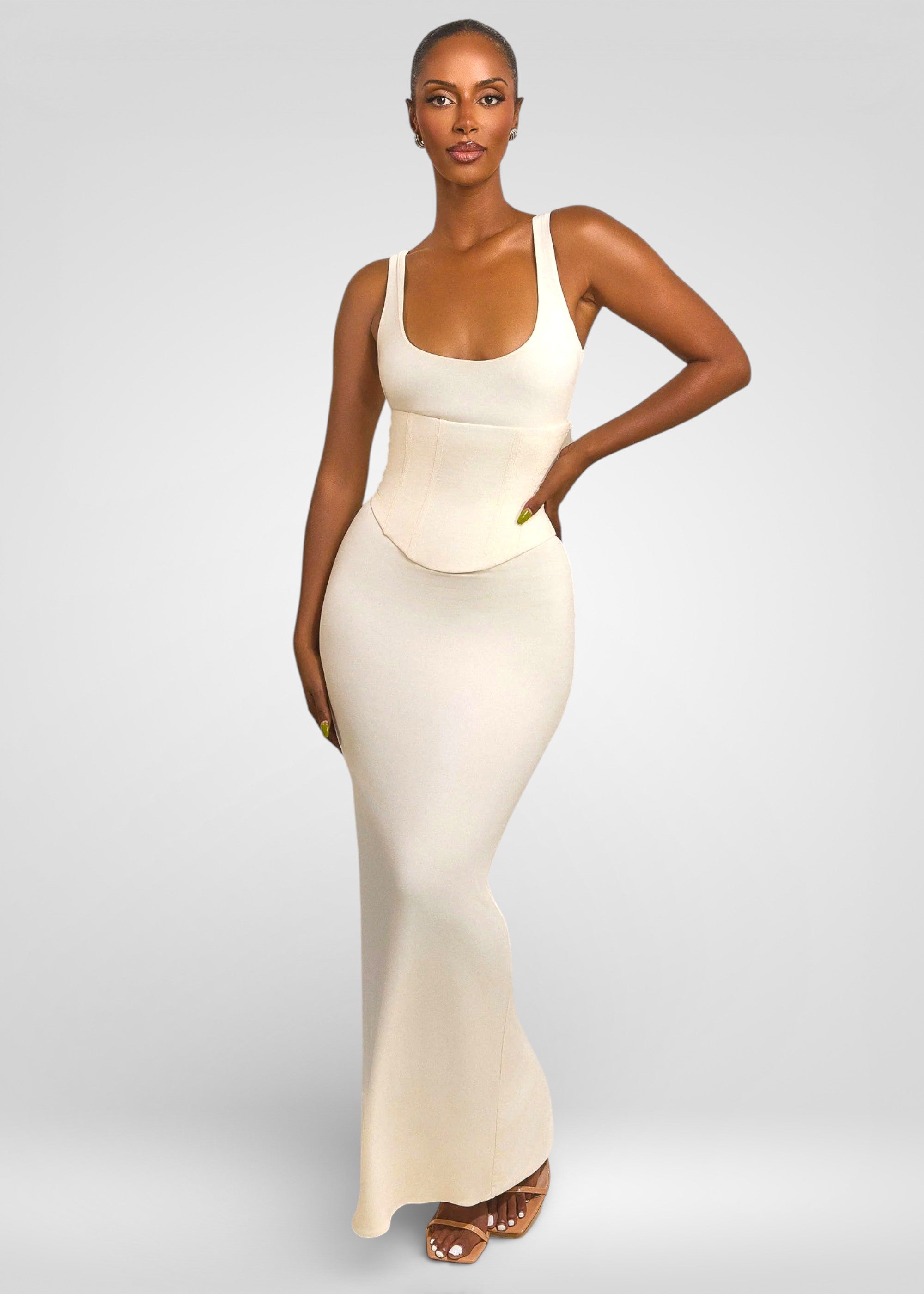 Elegant Square Neck Corset Maxi Dress