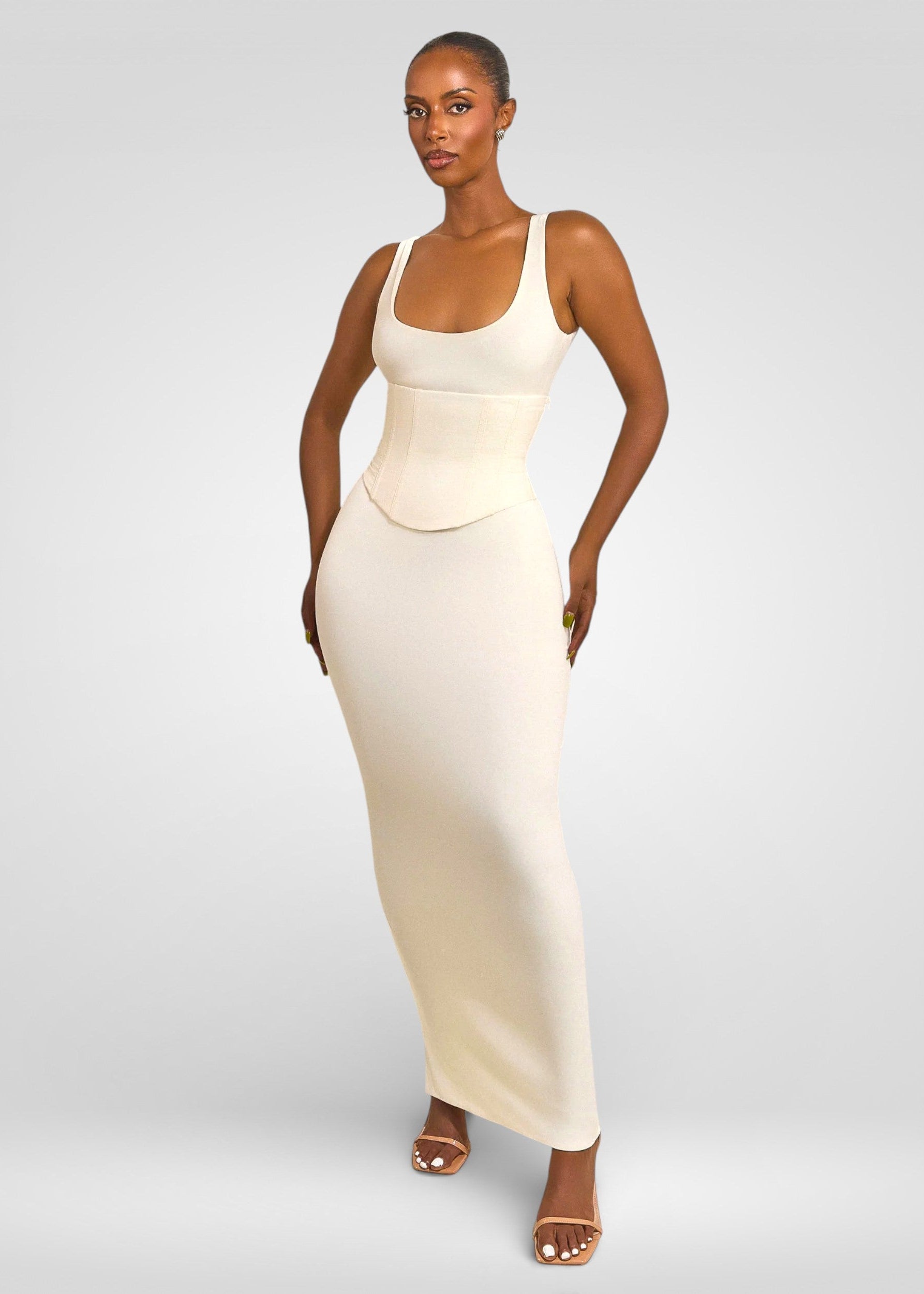 Elegant Square Neck Corset Maxi Dress
