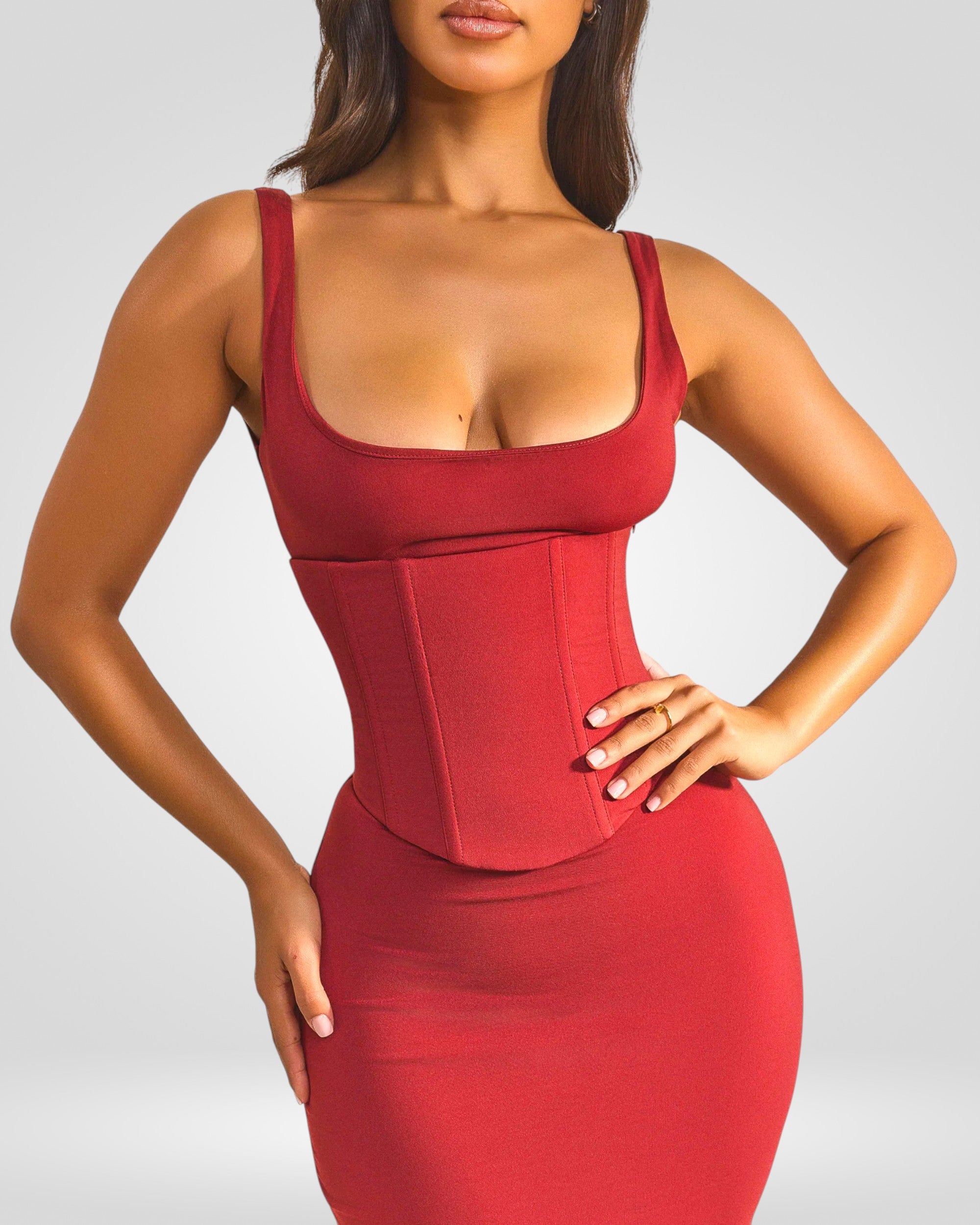 Elegant Square Neck Corset Maxi Dress