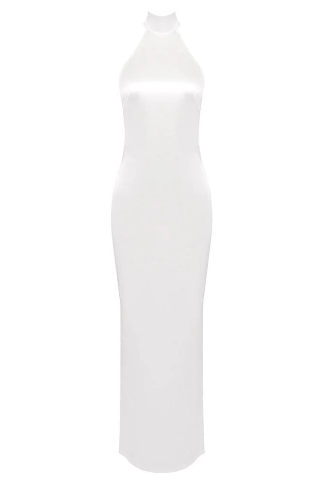 White halter neck dress on a white background