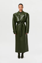 Plum Gloss Belted Trench Coat – Green