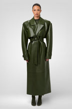 Plum Gloss Belted Trench Coat – Green