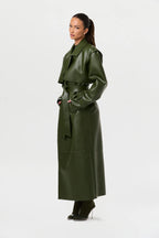 Plum Gloss Belted Trench Coat – Green