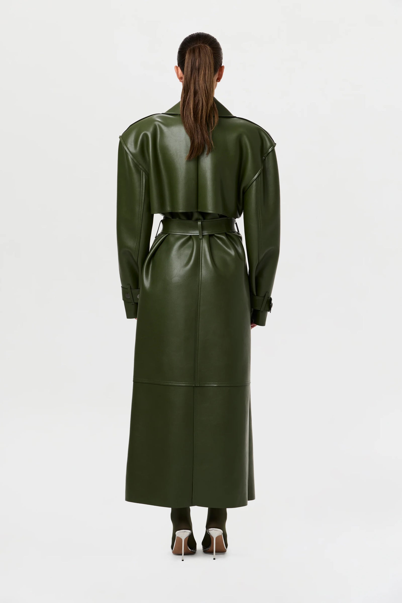 Plum Gloss Belted Trench Coat – Green