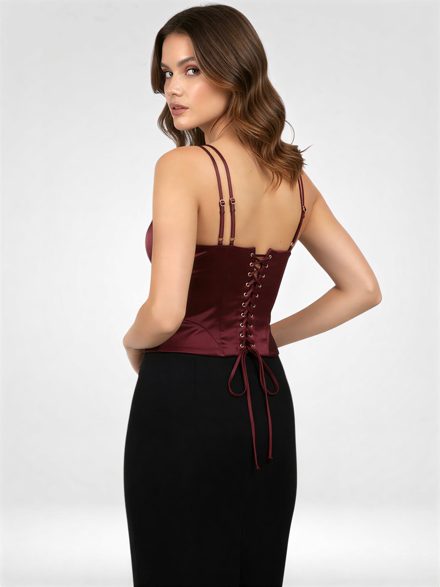 Satin-Korsett-Top mit tiefem V-Ausschnitt 