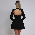 Women’s Backless Bodycon Mini Dress – Long Sleeve, High Neck Fit