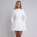 Women’s Backless Bodycon Mini Dress – Long Sleeve, High Neck Fit
