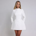 Women’s Backless Bodycon Mini Dress – Long Sleeve, High Neck Fit