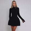 Women’s Backless Bodycon Mini Dress – Long Sleeve, High Neck Fit