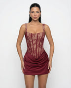Cornelia Minikleid - burgunderrote Spitze