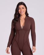 Sculpted Compression Zip-Up Jumpsuit - Brown